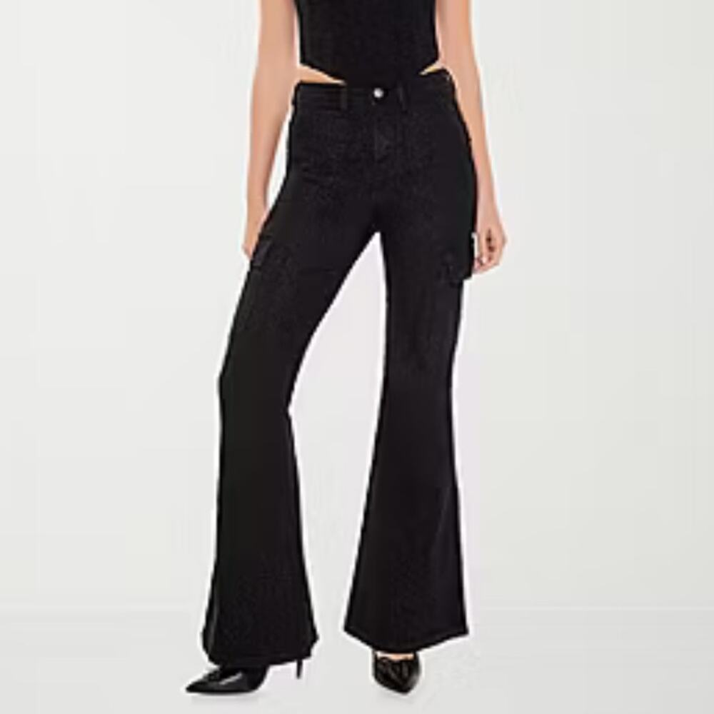 Forever 21 - Juniors Glitter Cargo Womens Mid Rise Flare Leg Jean Size 25 NWT